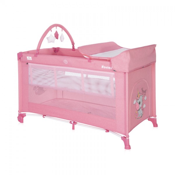 Ліжко-манеж з пеленатором Lorelli Noemi 2 Layers Plus Rose Velvet Unicorn рожевий