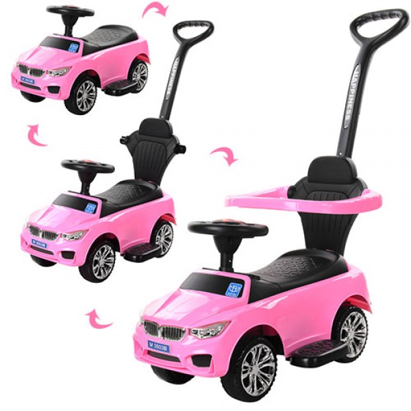 Каталка-толокар BMW с родительской ручкой Bambi M 3503B (MP3)-8 розовый
