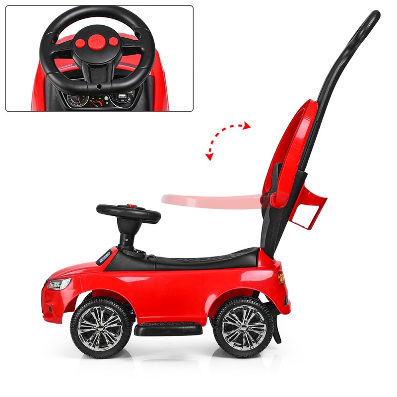 Каталка-толокар с магнитолой MP3 и родительской ручкой Bambi M 3503A(MP3)-3 красный