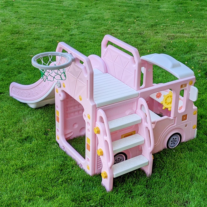 Детский игровой комплекс 2в1 горка-качели Bambi WM19090-8 розовый