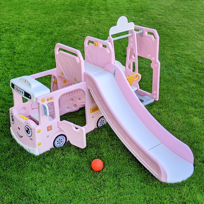 Детский игровой комплекс 2в1 горка-качели Bambi WM19090-8 розовый