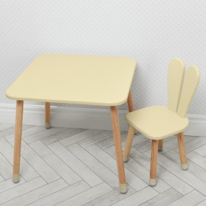 Детский деревянный квадратный столик и стульчик "Зайка" 04-025BEIGE бежевый